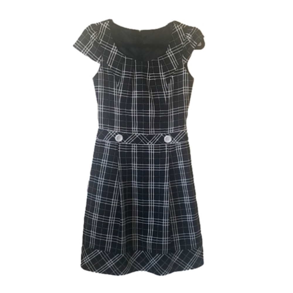 SolJerry Black Plaid Midi Dress